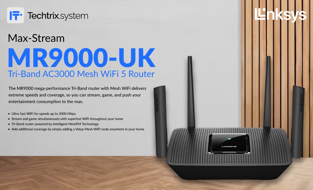 Title: Maximizing Connectivity: Linksys MR9000-ME Tri-Band AC3000 Mesh WiFi 5 Router In the age of seamless connectivity, a robust WiFi router is the backbone of every modern home or office network. Linksys, a trusted name in networking technology, brings forth the MR9000-ME Tri-Band AC3000 Mesh WiFi 5 Router, designed to deliver unparalleled performance and reliability. Whether you're streaming 4K content, gaming online, or managing multiple devices simultaneously, this router promises to elevate your digital experience to new heights. Breaking Down the Linksys MR9000-ME: 1. Tri-Band Connectivity: The MR9000-ME operates on three frequency bands, ensuring optimal performance across all connected devices. With a dedicated 5 GHz band for high-speed data transfer and two additional bands for seamless device management, you can bid farewell to network congestion and lag. 2. AC3000 Speeds: Harnessing the power of AC3000 technology, this router offers lightning-fast speeds of up to 3 Gbps. Whether you're downloading large files or engaging in bandwidth-intensive activities, you can count on the MR9000-ME to keep up with your demands. 3. Mesh WiFi Technology: Say goodbye to dead zones and unreliable connections with Linksys' innovative Mesh WiFi technology. By expanding coverage throughout your home or office, this router ensures consistent connectivity in every corner, allowing you to roam freely without interruption. 4. Intelligent Beamforming: Equipped with intelligent beamforming technology, the MR9000-ME directs WiFi signals towards connected devices, maximizing speed and range. Whether you're on the ground floor or the top floor, you can enjoy a stable connection without compromise. 5. Seamless Integration: Setting up the MR9000-ME is a breeze, thanks to the Linksys app. With intuitive controls and step-by-step instructions, you can have your network up and running in minutes. Plus, with support for Amazon Alexa, managing your WiFi has never been easier. Why Choose Linksys MR9000-ME? Reliability: With Linksys' decades of experience in networking technology, you can trust the MR9000-ME to deliver consistent performance day in and day out. Security: Protect your network and connected devices from online threats with built-in security features, including WPA/WPA2 encryption and guest access controls. Scalability: Whether you're a casual user or a tech enthusiast, the MR9000-ME is designed to scale according to your needs. Add additional nodes to create a mesh network or customize settings to suit your preferences. Get Connected with Techtrix System: As an authorized distributor of TP-Link products, Techtrix System is your one-stop destination for all your networking needs. Serving customers in Karachi, Lahore, and across Pakistan, Techtrix System offers a wide range of TP-Link routers, switches, and accessories to keep you connected. Whether you're upgrading your home network or outfitting a large-scale enterprise, their knowledgeable team is ready to assist you every step of the way. Conclusion: Elevate Your Connectivity with Linksys MR9000-ME In conclusion, the Linksys MR9000-ME Tri-Band AC3000 Mesh WiFi 5 Router represents the pinnacle of wireless networking technology. With its advanced features, seamless integration, and unparalleled performance, it's the ideal choice for anyone seeking to maximize their connectivity. And with Techtrix System as your trusted TP-Link distributor in Karachi, Lahore, and Pakistan, acquiring this cutting-edge router has never been easier. Experience the difference with Linksys MR9000-ME and elevate your digital lifestyle today.